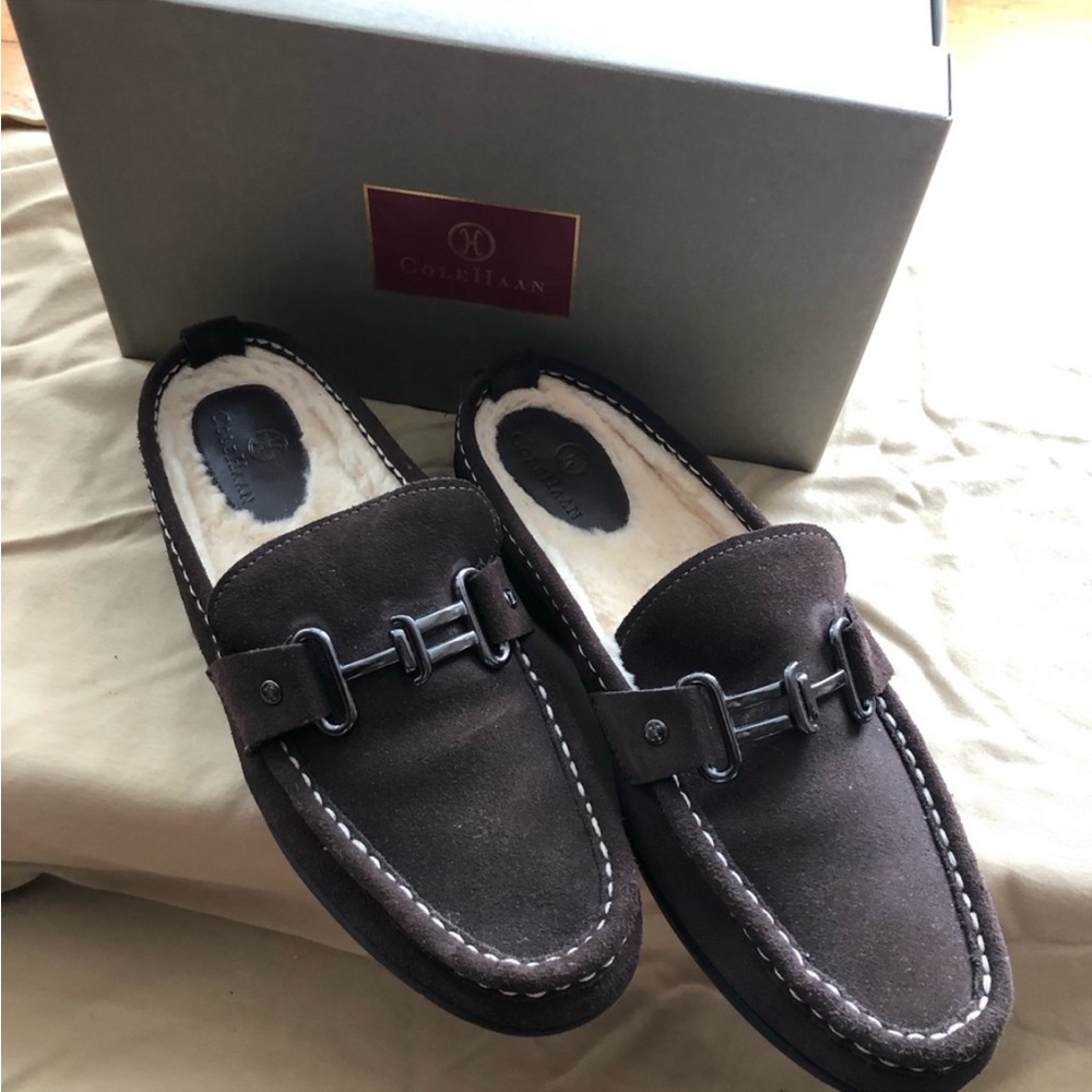 Cole Haan Dark Chocolate Mardi shearling/suede mule